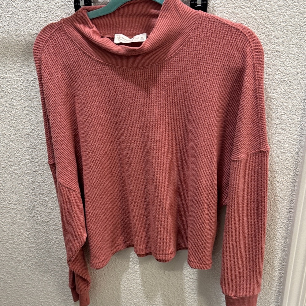 Abercrombie & Fitch lounge collection Waffle Knit Mock Neck Sweater - Dusty Rose